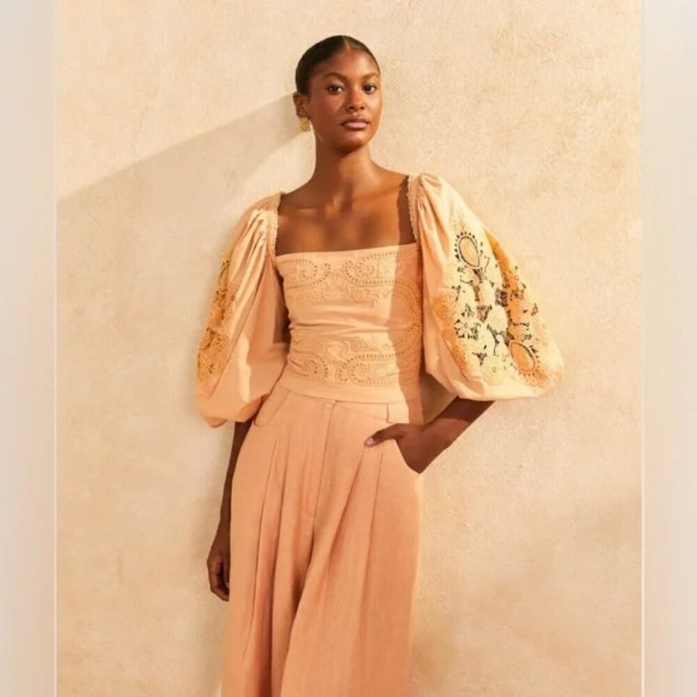 Farm Rio Dark Sand Lace Blouse